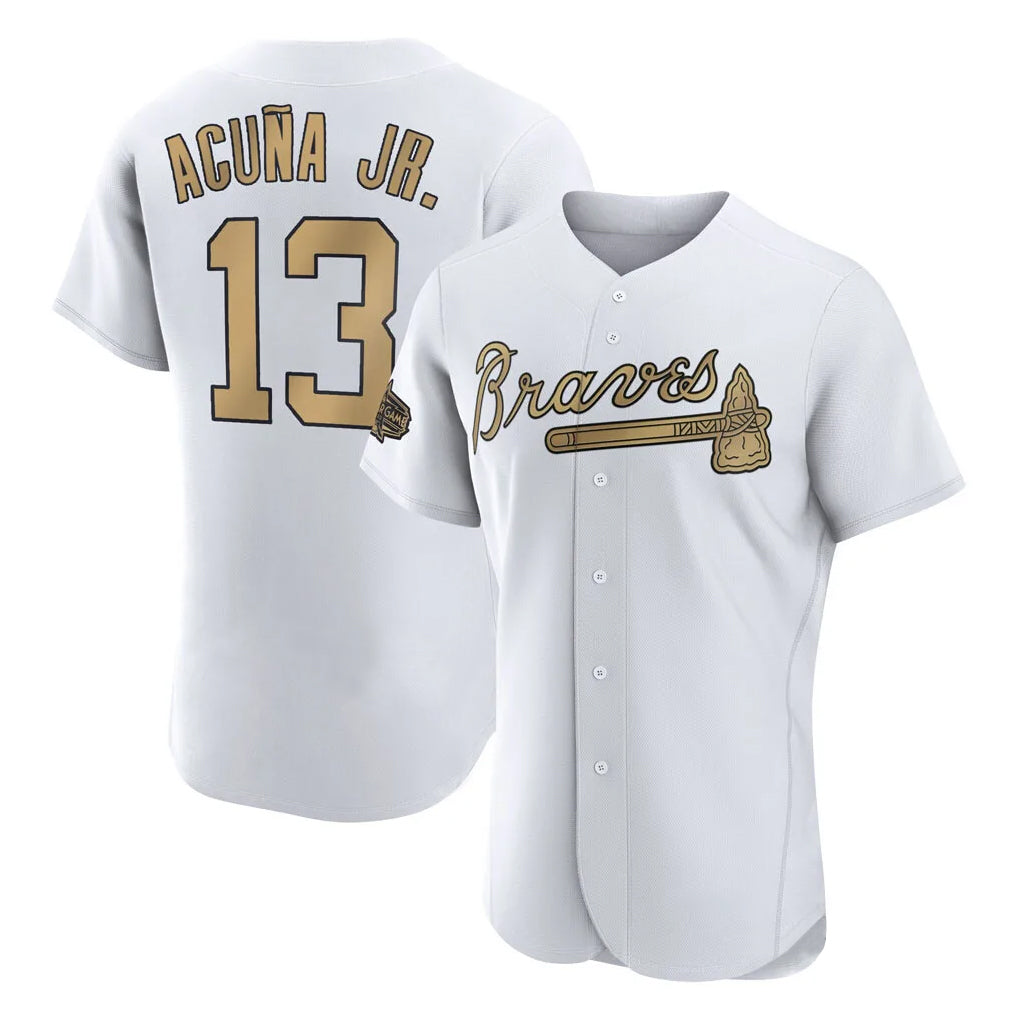 Atlanta Braves #13 Ronald Acuna Jr Player White-Gold HOLBERT All-Star Limtied Elite Home Game Stitched Jerseys
