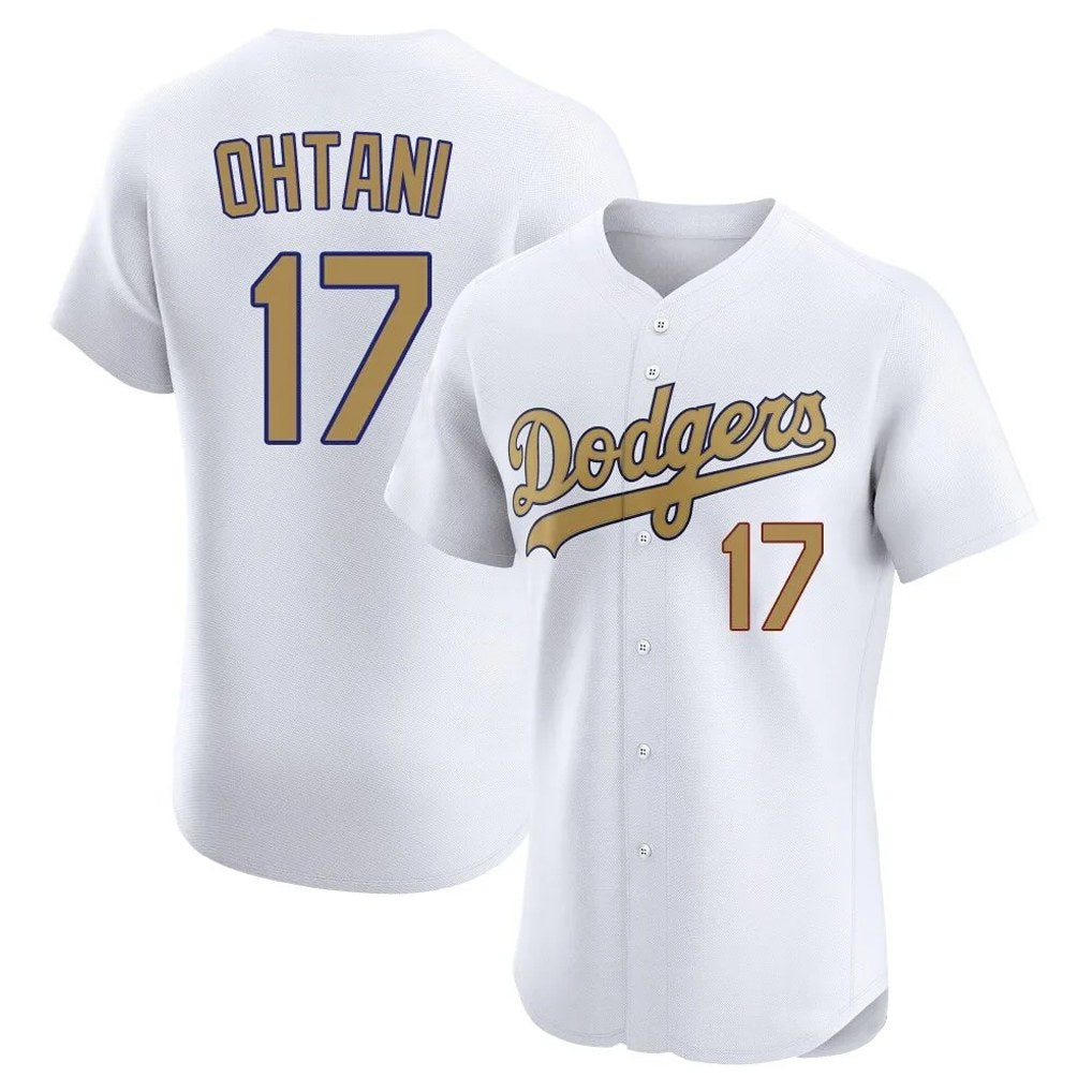 Los Angeles Dodgers #17 Shohei Ohtani Player White Gold HOLBERT Limited Elite Home Stitched Jerseys