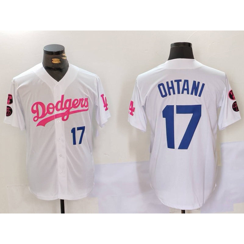 Los Angeles Dodgers #17 Shohei Ohtani White Pink HOLBERT Vin & Kobe Patch Stitched Jersey1