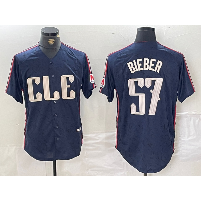 Cleveland Guardians #57 Shane Bieber Navy HOLBERT 2024 City Connect Limited Stitched Jersey