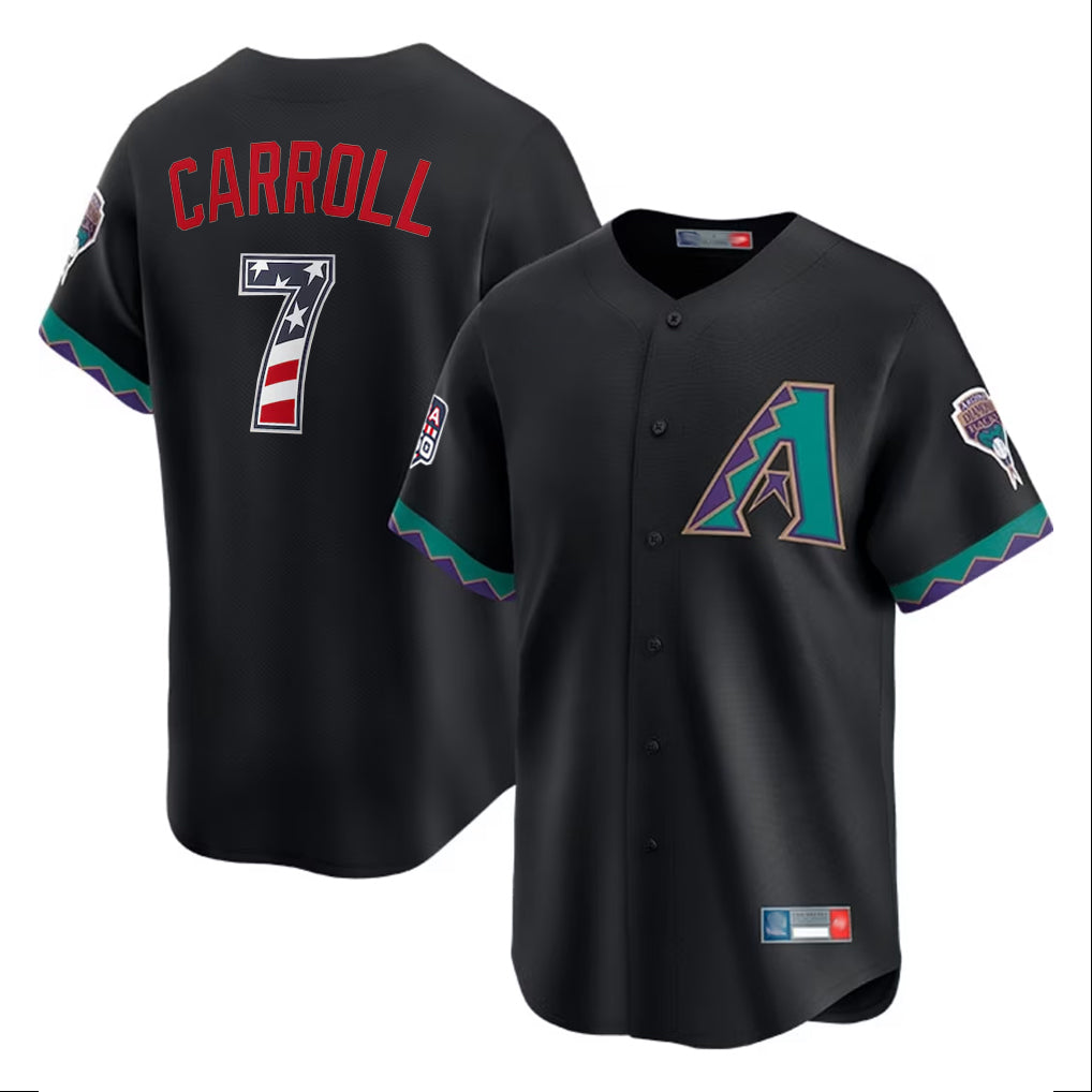 Arizona Diamondbacks #7 Corbin Carroll Player Black HOLBERT USA 250 Fourth of July Home Game Stitched Jerseys