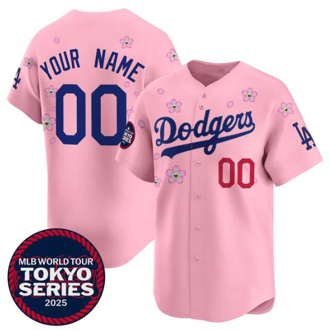 Custom Los Angeles Dodgers Active Player Pink HOLBERT 2025 Tokyo Series Limited Stitched Jersey