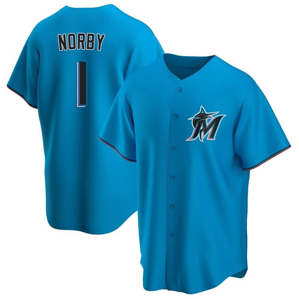Miami Marlins #1 Connor Norby Player Blue HOLBERT Home Game Stitched Jerseys
