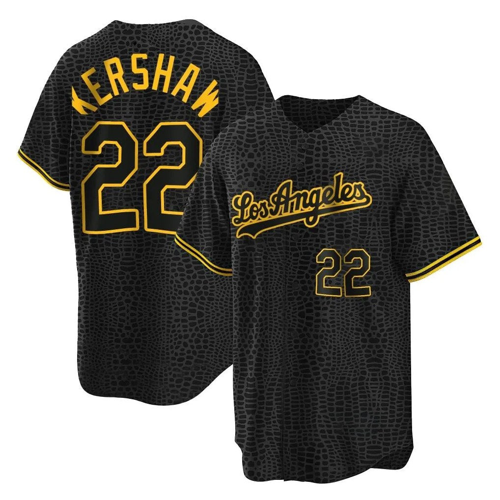Los Angeles Dodgers #22 Clayton Kershaw Player Black HOLBERT Snake Skin City Game Home Stitched Jerseys