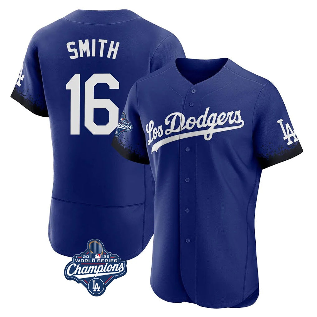 Los Angeles Dodgers #16 Will Smith Player Royal HOLBERT World Series Meet City Connect Elite Home Stitched Jerseys