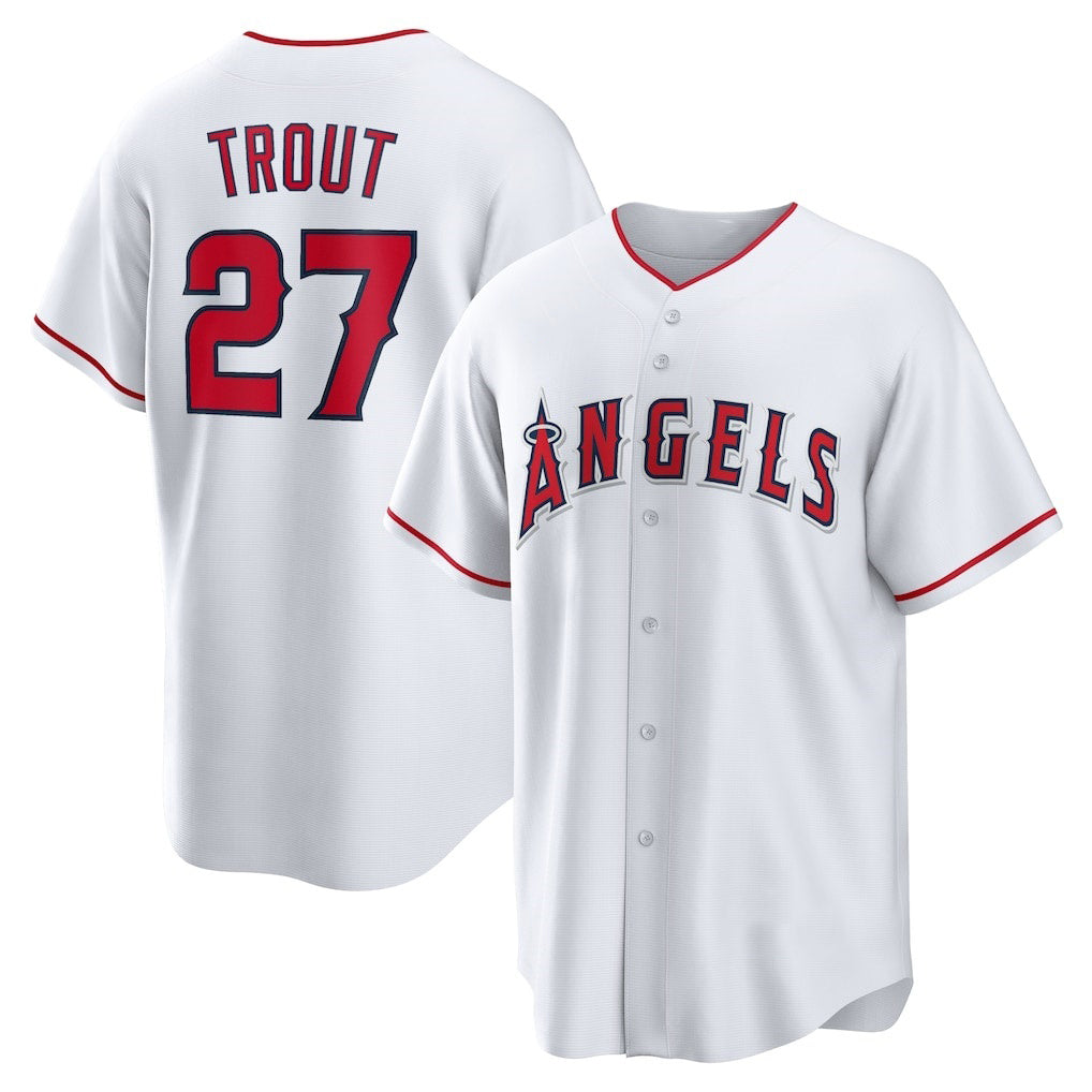 Los Angeles Angels #27 Mike Trout White HOLBERT Home Replica Player Name Jersey