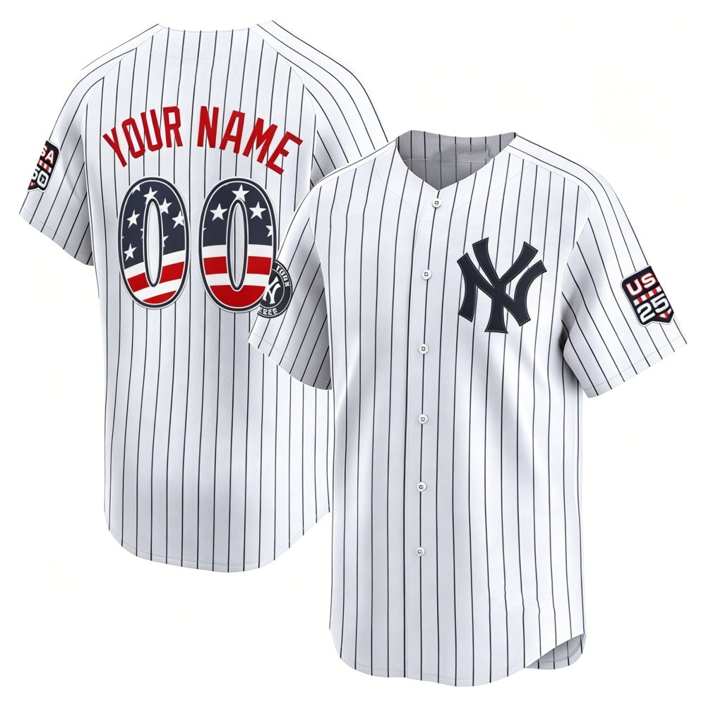Custom New York Yankees White HOLBERT USA 250 Fourth of July Limited Stitched Jersey