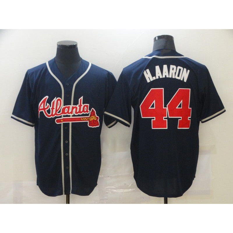 Atlanta Braves #44 Hank Aaron Navy Blue HOLBERT Stitched Cool Base Jersey