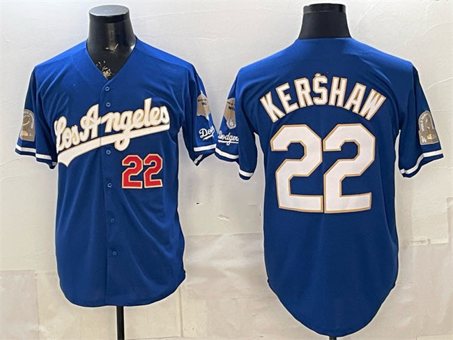 Los Angeles Dodgers #22 Clayton Kershaw Royal HOLBERT 2026 Gold Collection 9x & B2B Champs Patch Stitched Jersey