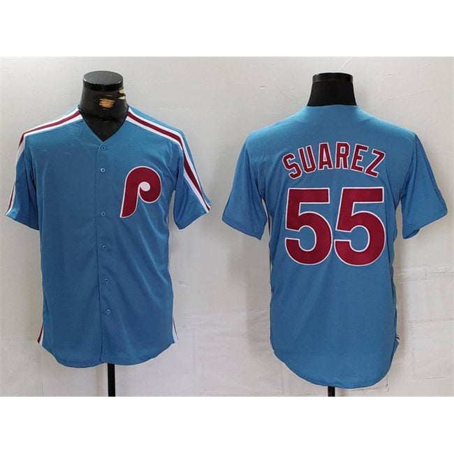 Philadelphia Phillies #55 Ranger Su¨¢rez Blue HOLBERT Cool Base Stitched Jersey