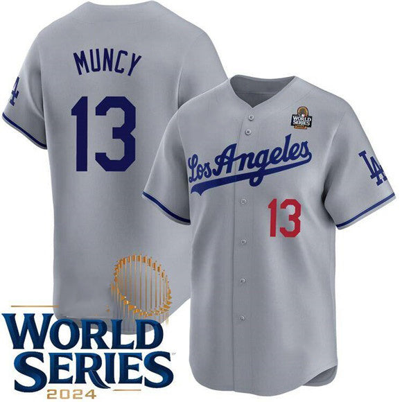 Los Angeles Dodgers #13 Max Muncy Gray HOLBERT 2024 World Series Patch Limited Stitched Jersey