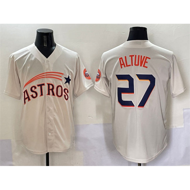 Houston Astros #27 Jose Altuve Cream HOLBERT Throwback Cooperstown Collection Limited Stitched Jersey