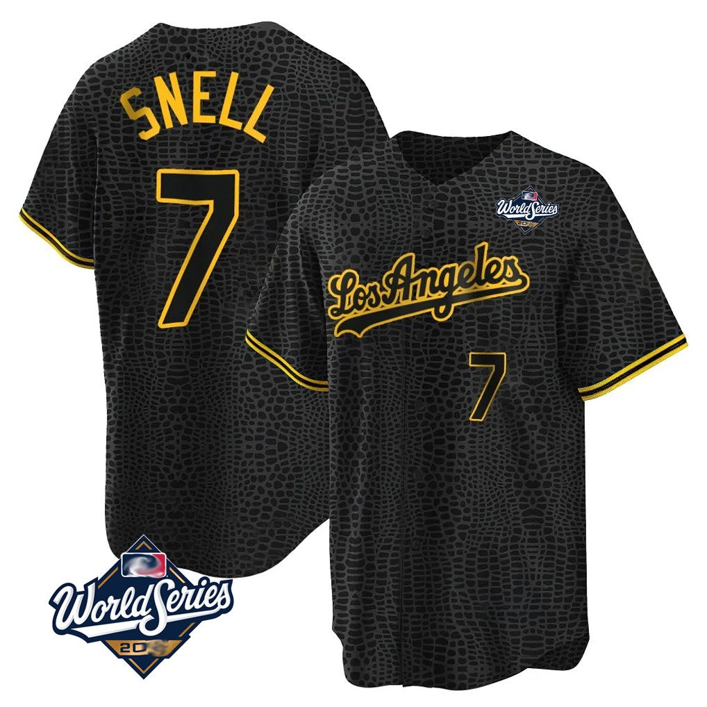 Los Angeles Dodgers #7 Blake Snell Player Black HOLBERT Snake Skin City Game Home World Series Stitched Jerseys