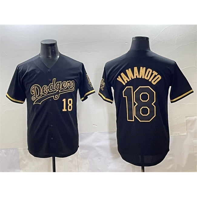 Los Angeles Dodgers #18 Yoshinobu Yamamoto Black Gold HOLBERT Limited Stitched Jersey 2
