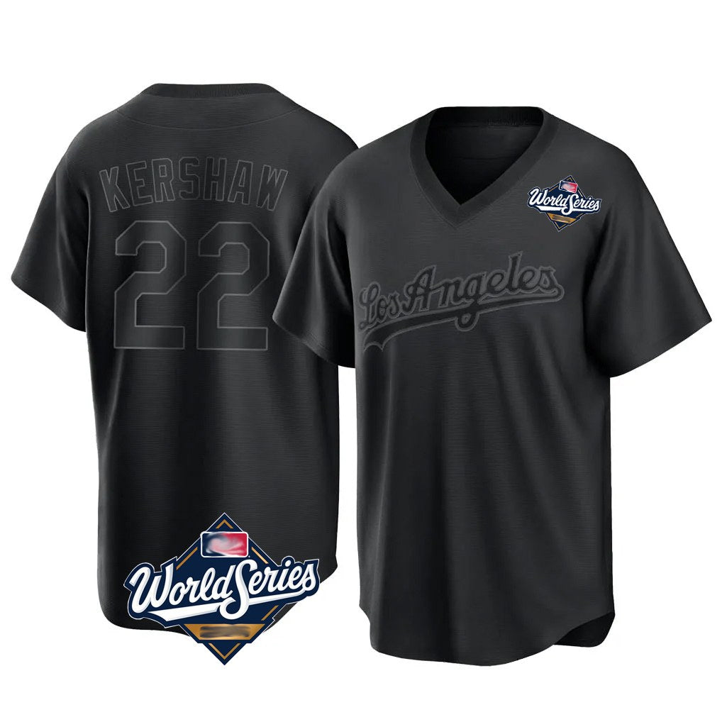 Los Angeles Dodgers #22 Clayton Kershaw Player Black HOLBERT World Series Pitch Fashion T-shirt Stitched Jerseys