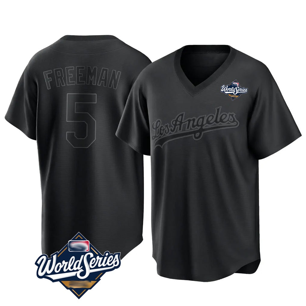 Los Angeles Dodgers #5 Freddie Freeman Player Black HOLBERT World Series Pitch Fashion T-shirt Stitched Jerseys