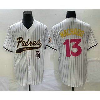 San Diego Padres #13 Manny Machado White HOLBERT Pinstripe 2023 City Connect Cool Base Stitched Jersey
