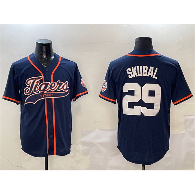 Detroit Tigers #29 Tarik Skubal Navy HOLBERT With Patch Cool Base Stitched Jersey