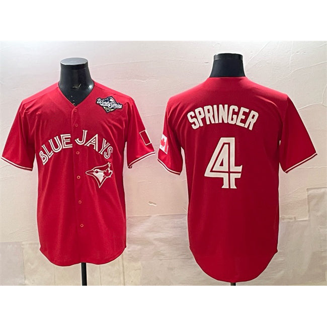 Toronto Blue Jays #4 George Springer Red HOLBERT 2025 World Series Cool Base Stitched Jersey