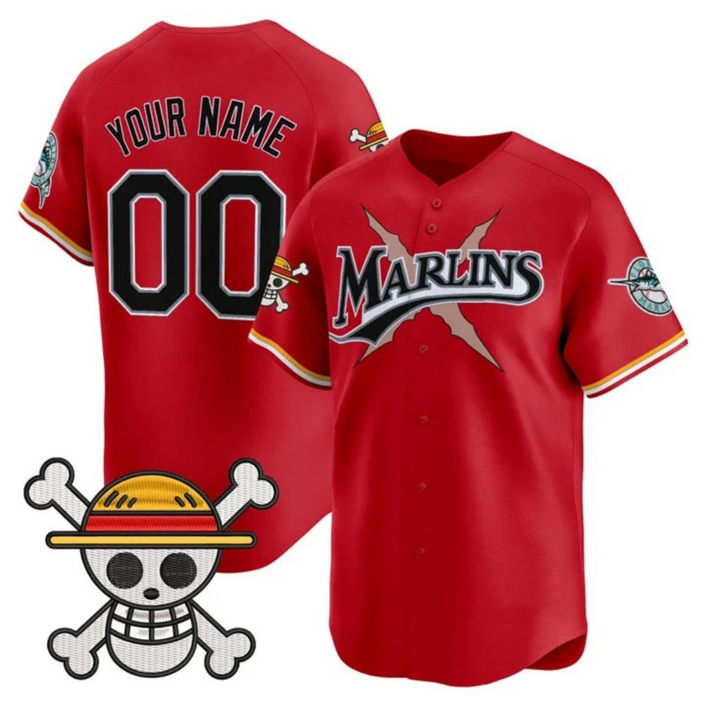 Custom Miami Marlins x One Piece Red HOLBERT Vapor Premier Limited Jersey - Stitched
