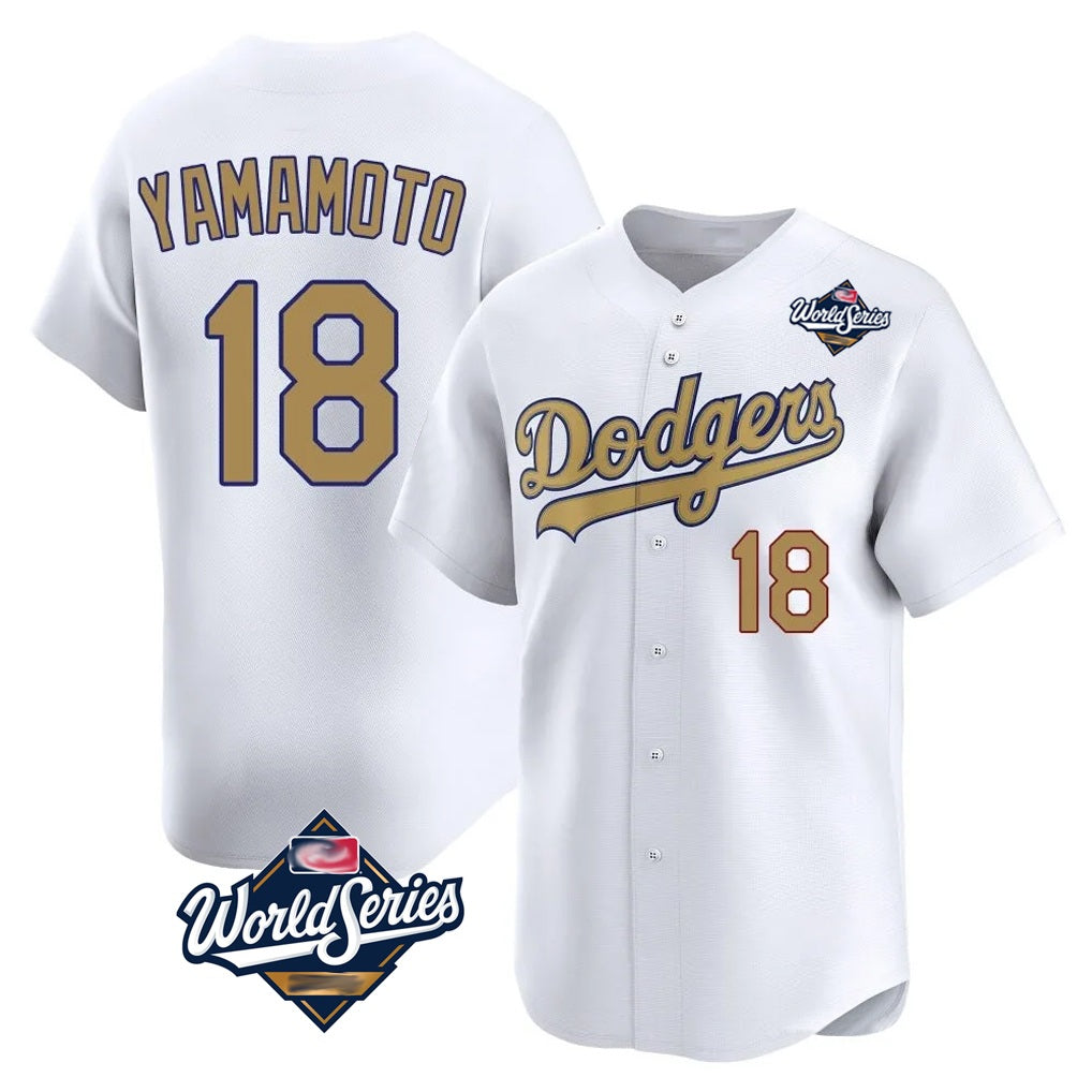 Los Angeles Dodgers #18 Yoshinobu Yamamoto Player White Gold HOLBERT World Series Collection Limited Home Stitched Jerseys