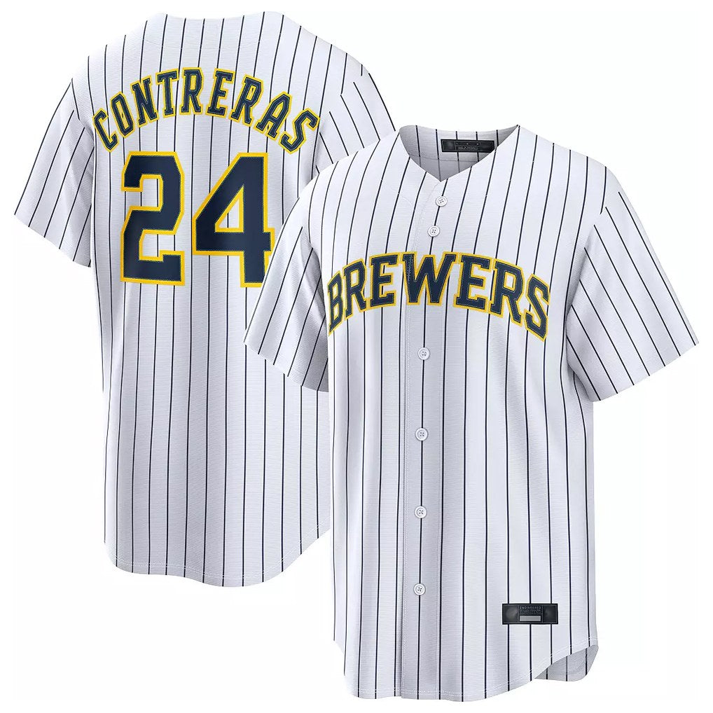 Milwaukee Brewers #24 William Contreras Player White HOLBERT Stripes Home Limited Stitched Jerseys