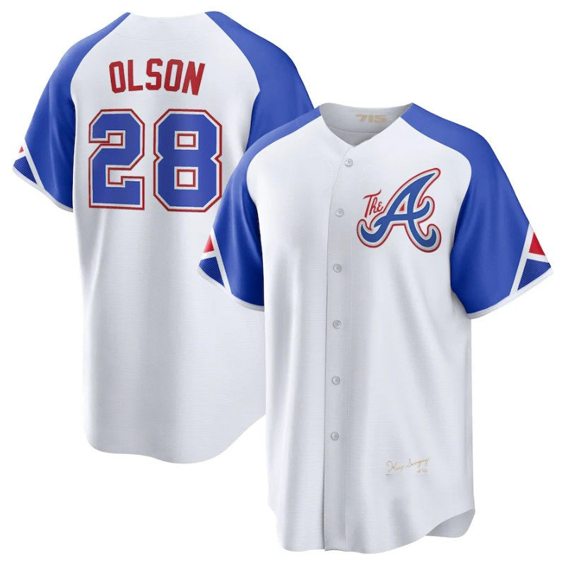 Atlanta Braves #28 Matt Olson White HOLBERT 2023 City Connect Cool Base Stitched Jersey