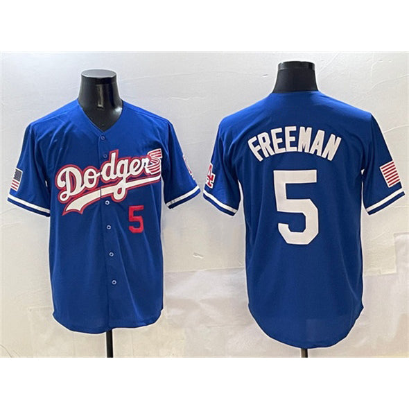 Los Angeles Dodgers #5 Freddie Freeman Royal HOLBERT With American Flag Patch Limited Stitched Jersey