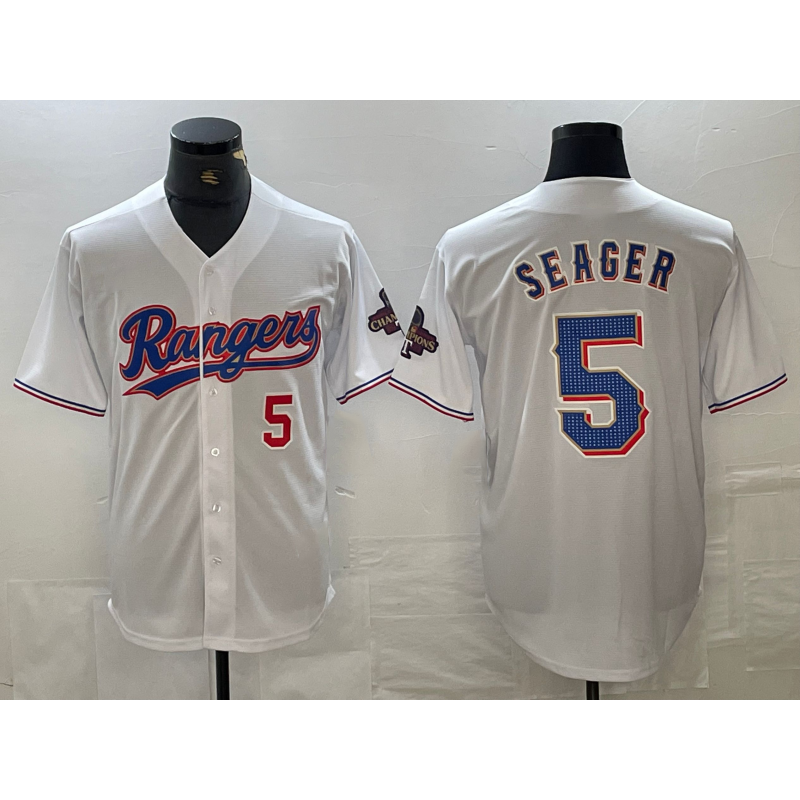 Texas Rangers #5 Corey Seager Number White HOLBERT 2023 World Series Champions Cool Base Jersey 2