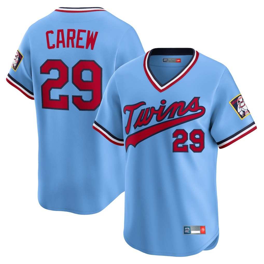 Minnesota Twins #29 Rod Carew Player Light Blue HOLBERTThrowback Cooperstown Collection Limited T-shirt Stitched Jerseys