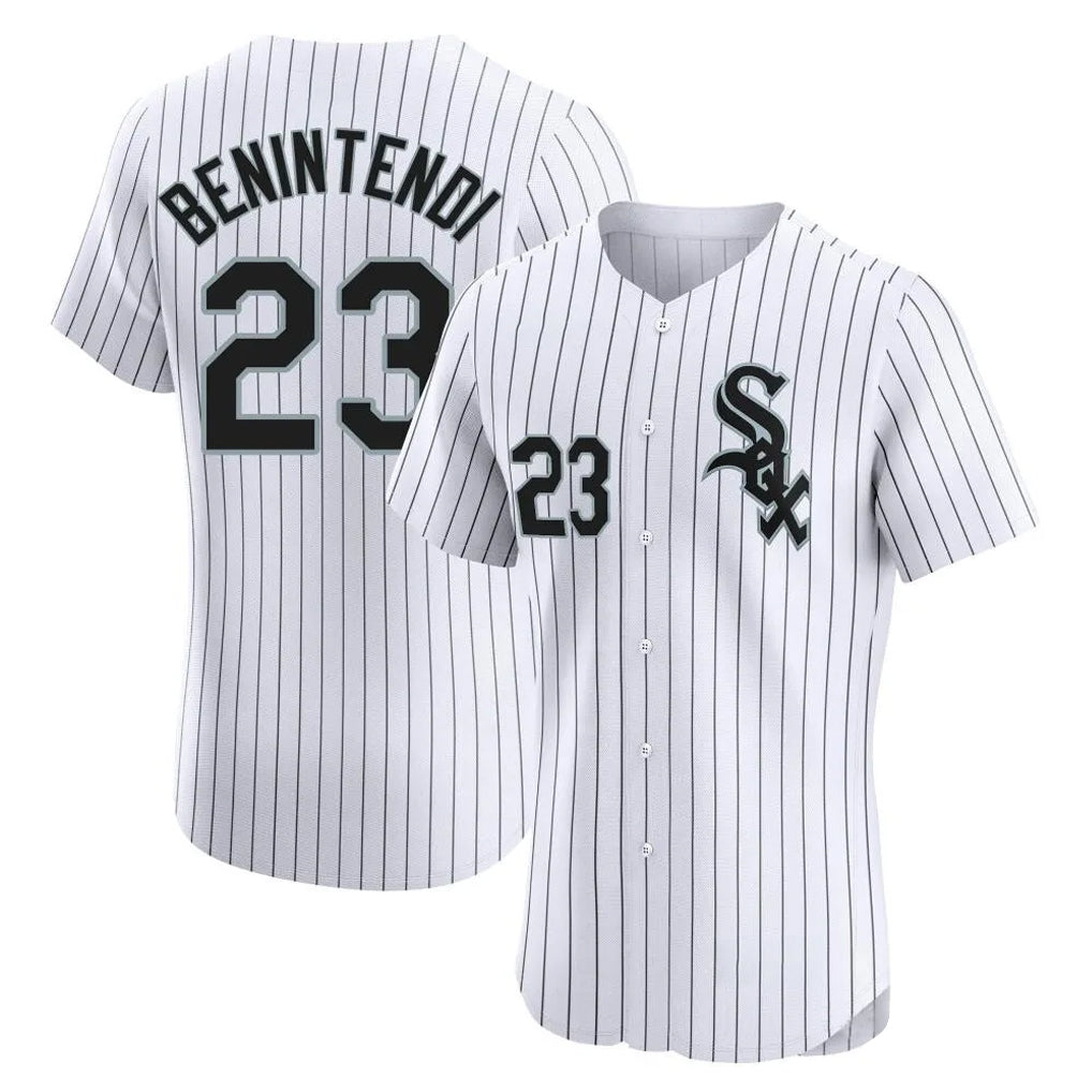 Chicago White Sox #23 Andrew Benintendi Player White HOLBERT Stripe Limited Elite Home Stitched Jerseys