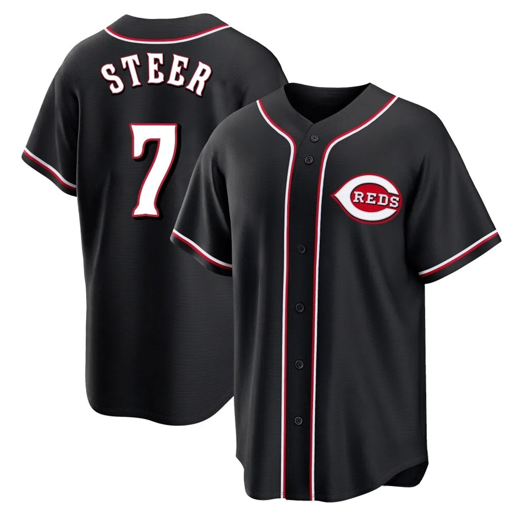 Cincinnati Reds #7 Spencer Steer Player Black HOLBERT Fashion Out Home Game Stitched Jerseys