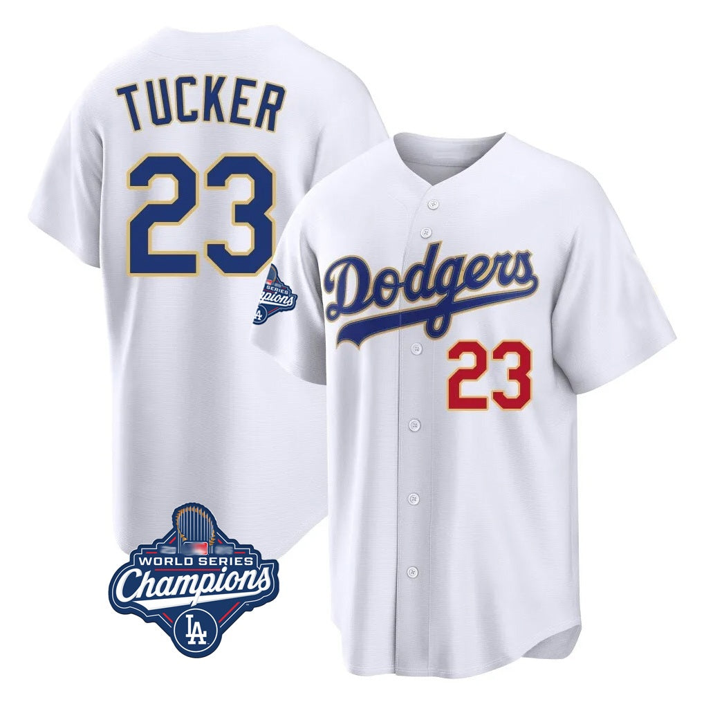 Los Angeles Dodgers #23 Kyle Tucker Player Gold White HOLBERT World Series Meet 2026 Collection Stadium Limited Stitched Jerseys