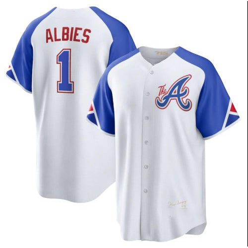 Atlanta Braves #1 Ozzie Albies White HOLBERT 2023 City Connect Cool Base Stitched Jersey
