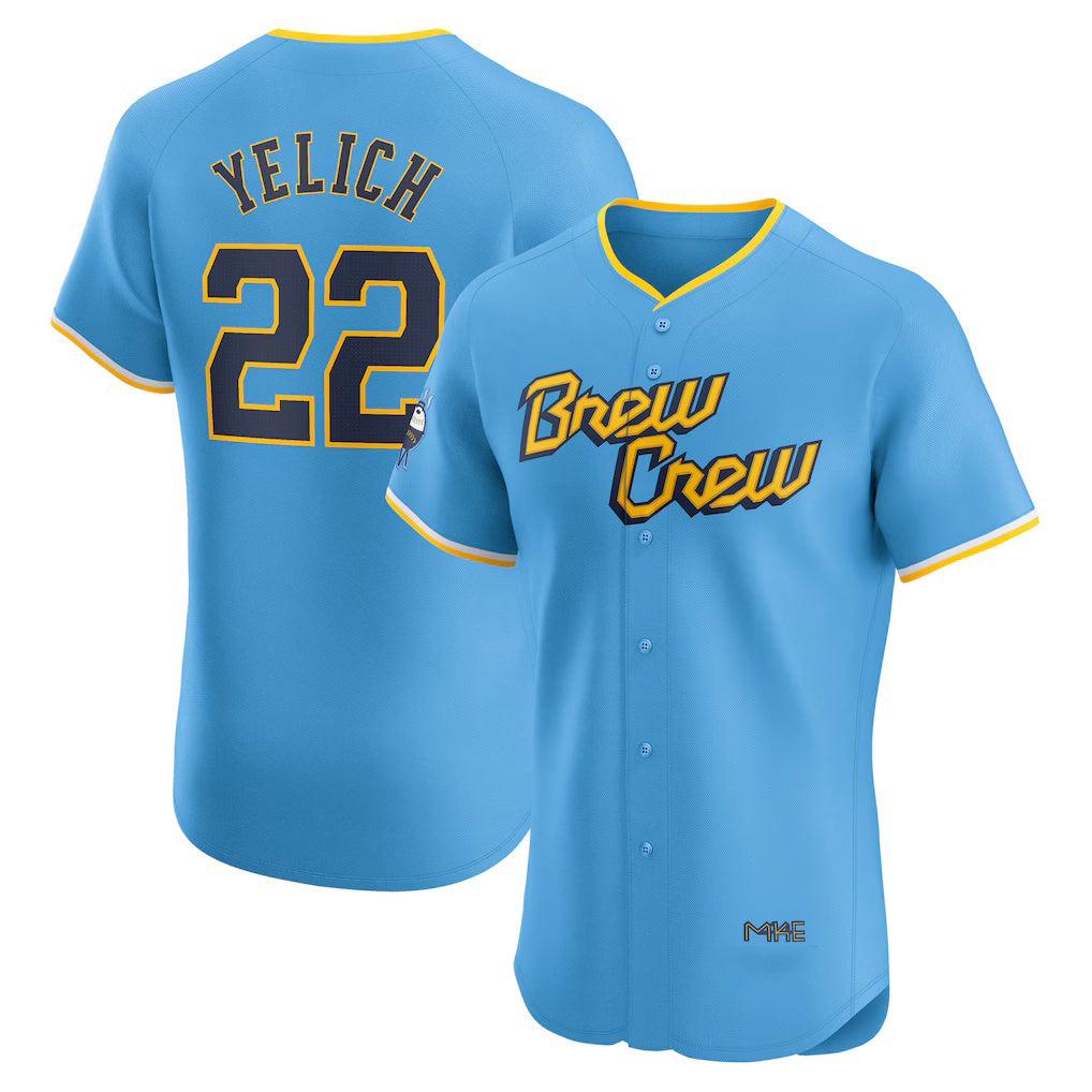 Milwaukee Brewers #22 Christian Yelich Powder Blue HOLBERT City Connect Elite Player Jersey