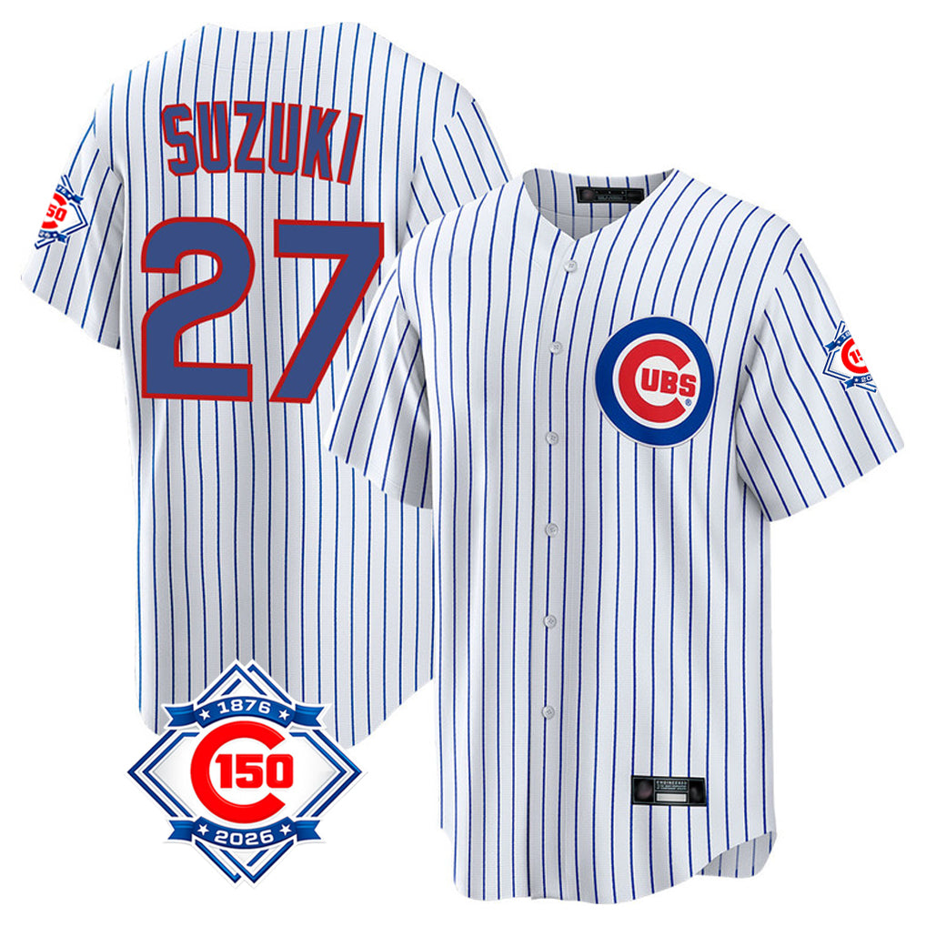 Chicago Cubs #27 Seiya Suzuki Player White HOLBERT 150th Anniversary Home Game Stitched Jerseys