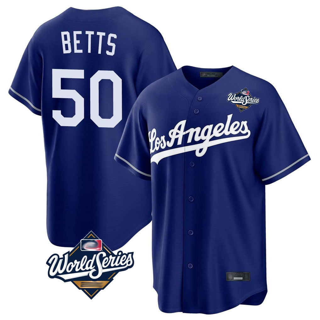 Los Angeles Dodgers #50 Mookie Betts Player Royal HOLBERT World Series Game Stitched Jerseys