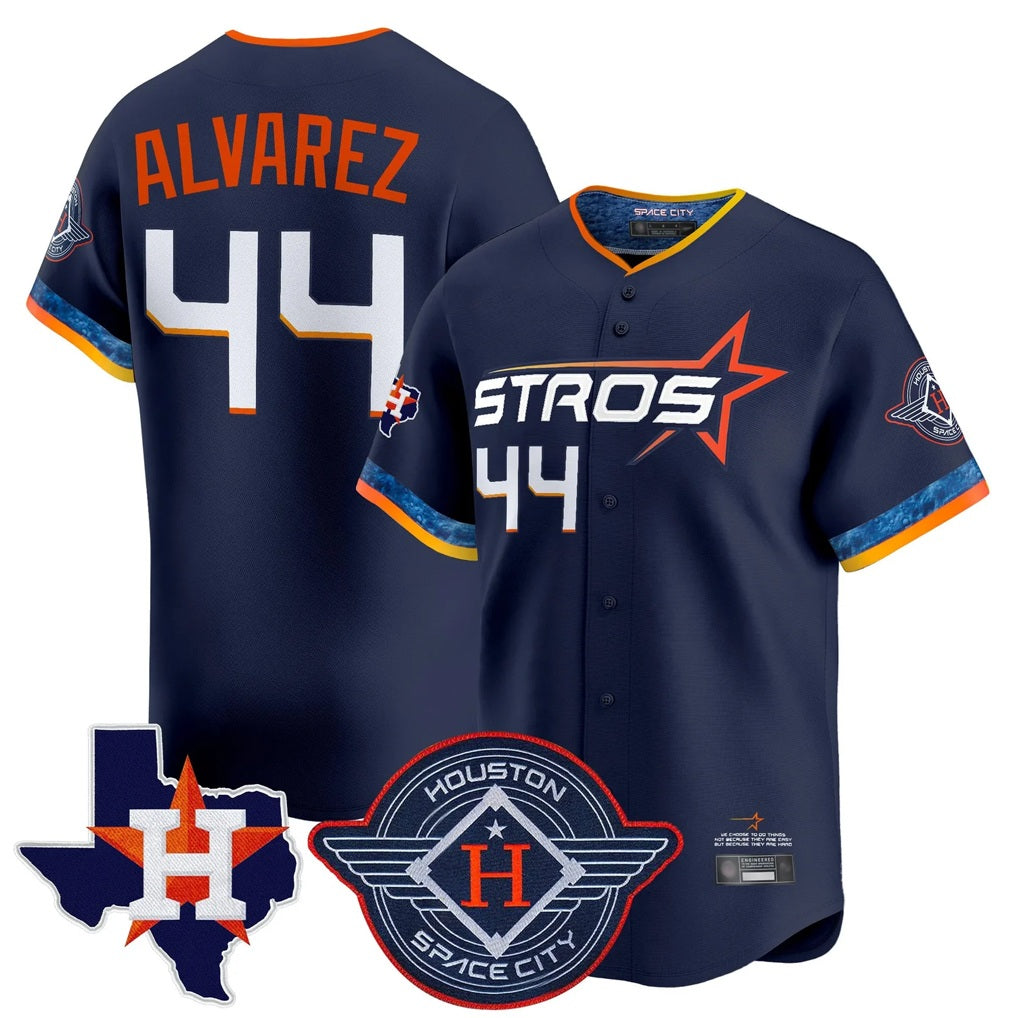 Houston Astros #44 Yordan Alvarez Player Navy HOLBERT City Connect Texas Patch Vapor Premier Limited Home Stitched Jerseys