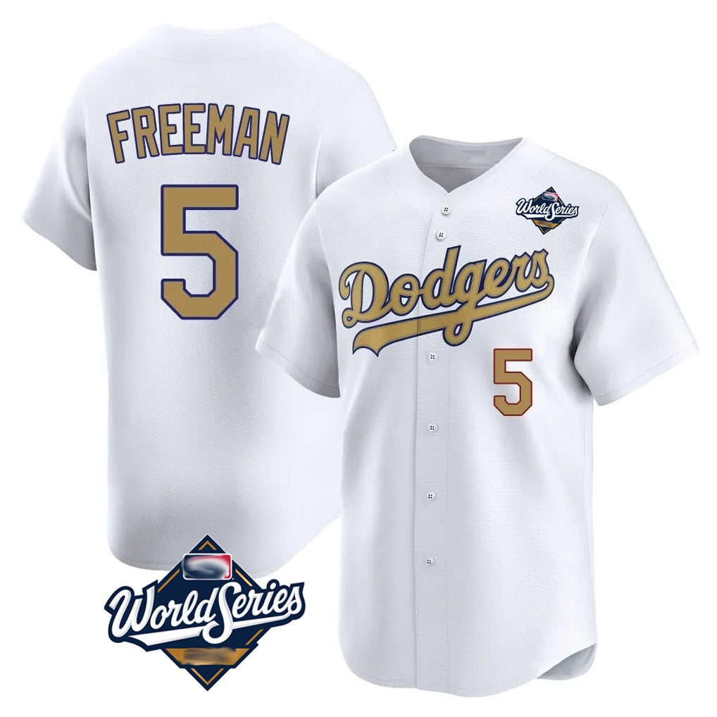 Los Angeles Dodgers #5 Freddie Freeman Player White Gold HOLBERT World Series Collection Limited Home Stitched Jerseys