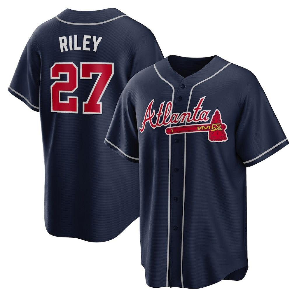 Atlanta Braves #27 Austin Riley Navy HOLBERT Alternate Replica Jersey