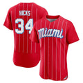 Miami Marlins #34 Liam Hicks Player Red HOLBERT City Connect Home Limited Elite Stitched Jerseys