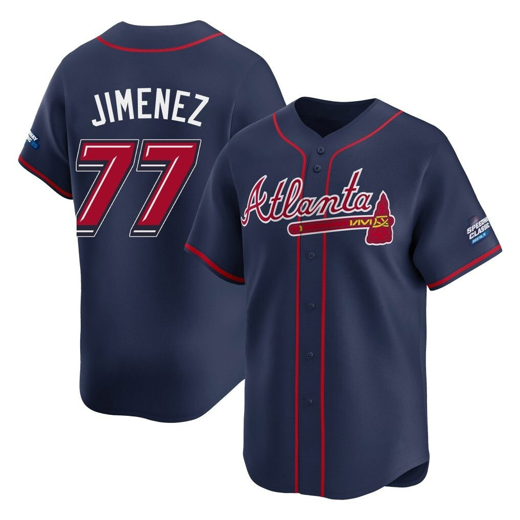 Atlanta Braves #77 Joe Jimenez Player Navy HOLBERT 2025 Speedway Classic Home Game Stitched Jerseys
