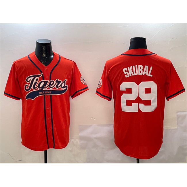 Detroit Tigers #29 Tarik Skubal Orange HOLBERT With Patch Cool Base Stitched Jersey 2