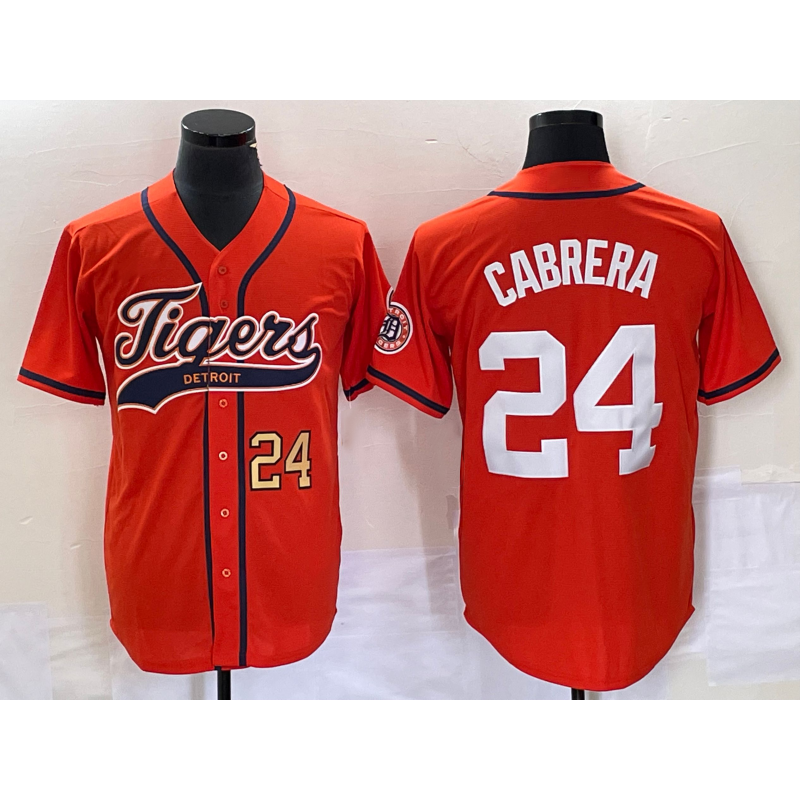 Detroit Tigers #24 Miguel Cabrera Number Orange HOLBERT Cool Base Stitched Jersey