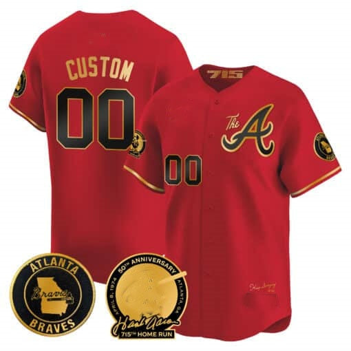 Custom Atlanta Braves Hank Aaron 715th Home Run Patch Vapor Premier Limited Jersey V2 ¨C Red Glod HOLBERT