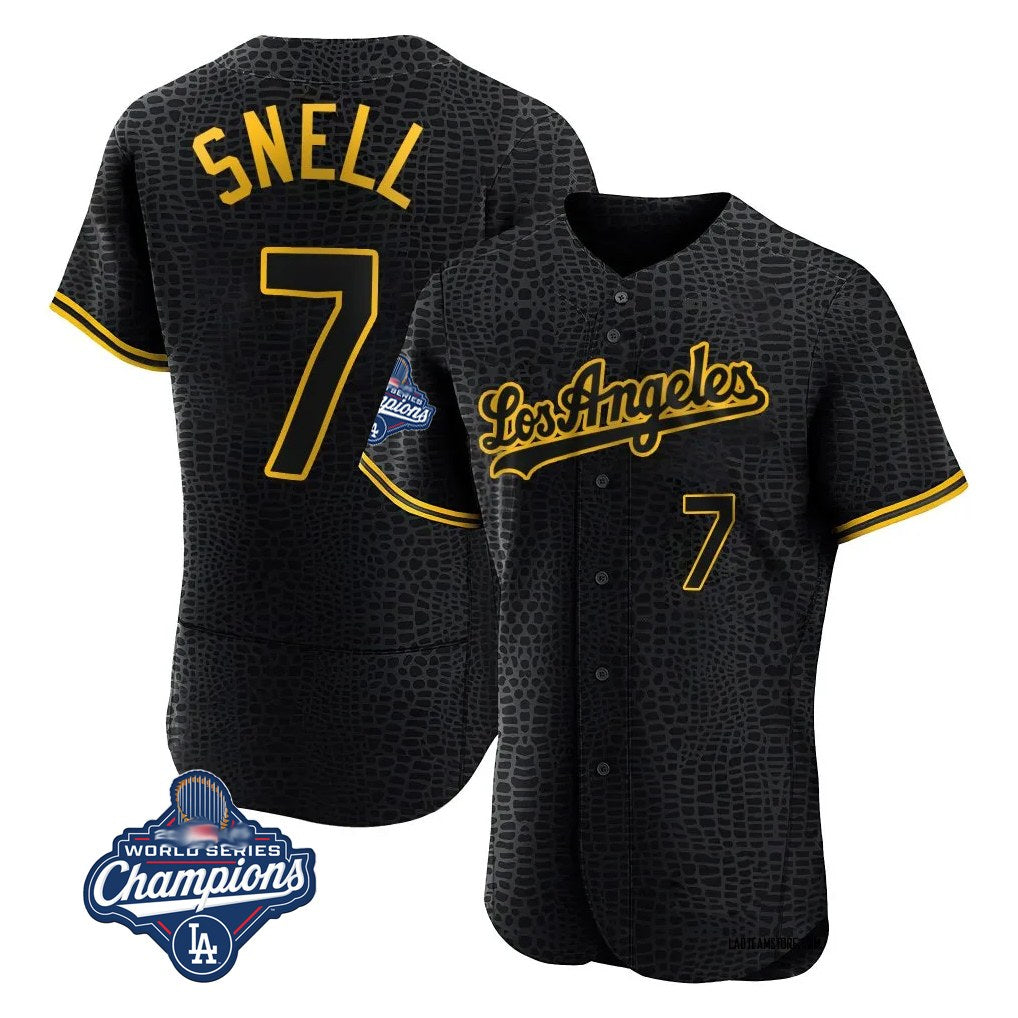 Los Angeles Dodgers #7 Blake Snell Player Black HOLBERT Snake Skin City Limited Elite World Series Meet Home Stitched Jerseys