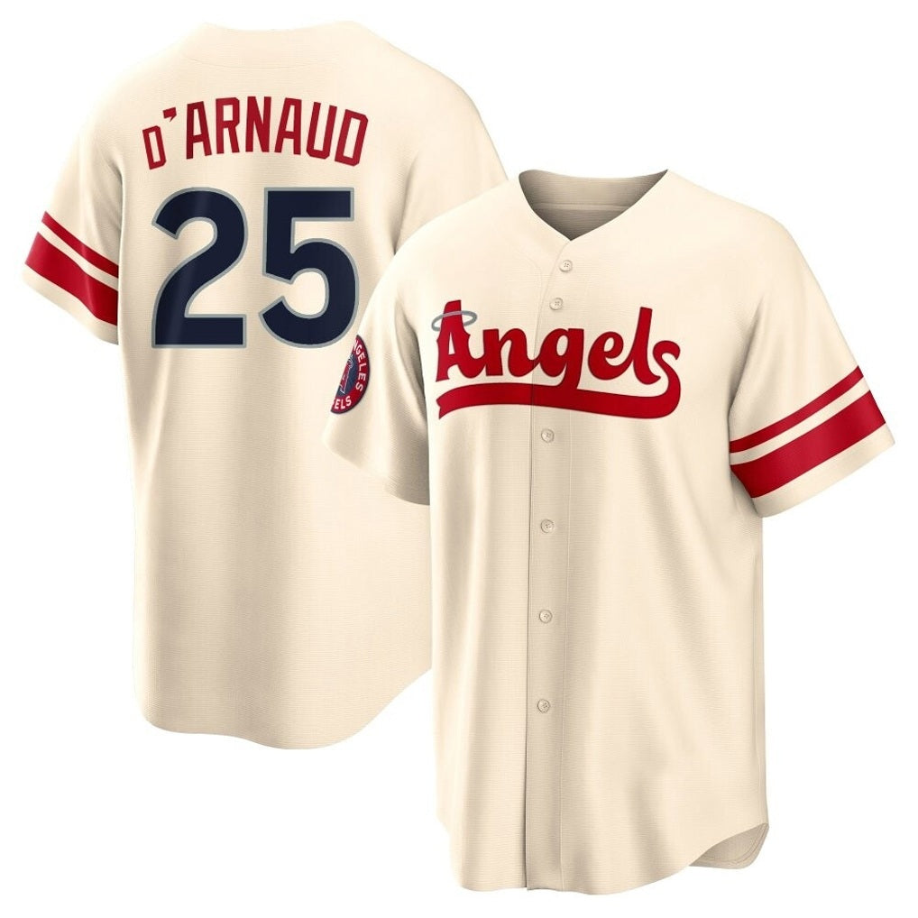 Los Angeles Angels #25 Travis d'Arnaud Player Cream HOLBERT City Connect Home Stitched Jerseys