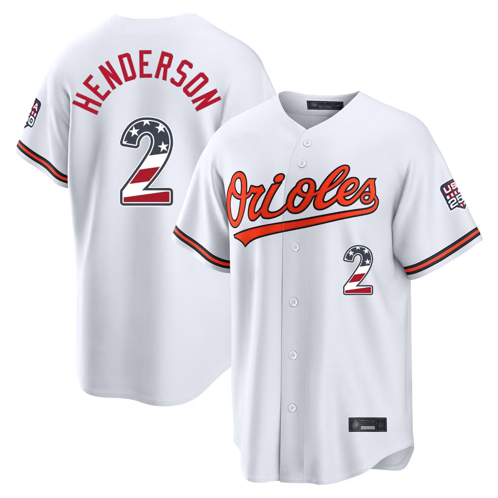 Baltimore Orioles #2 Gunnar Henderson Player White HOLBERT USA 250 Fourth of July Home Game Stitched Jerseys