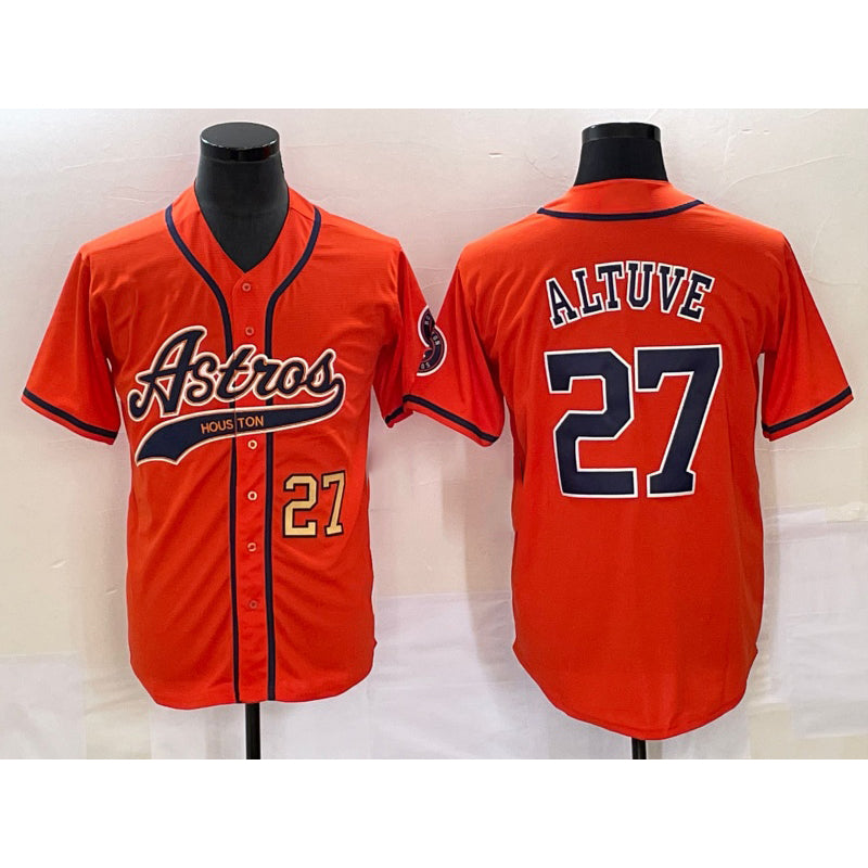Houston Astros #27 Jose Altuve Number Orange HOLBERT With Patch Cool Base Stitched Jersey
