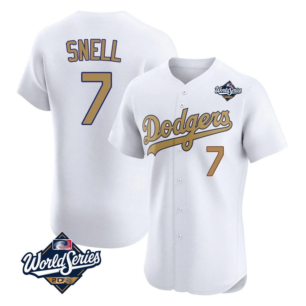 Los Angeles Dodgers #7 Blake Snell Player White Gold HOLBERT World Series Limited Elite Home Stitched Jerseys